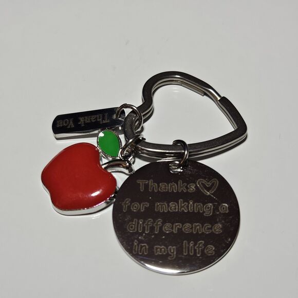 *Sale* Thanks For Making A Difference In My Life Red Apple Keychain Teacher Gift - Picture 9 of 9